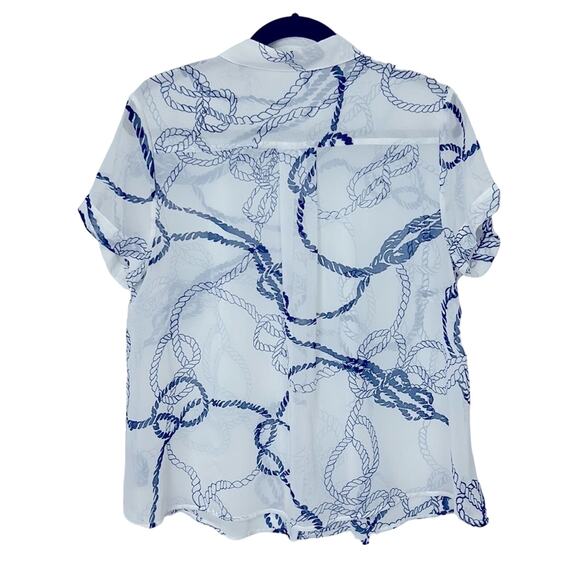 Cabi White and Navy Blue Nautical Short sleeve sheer button down size medium - Picture 5 of 5